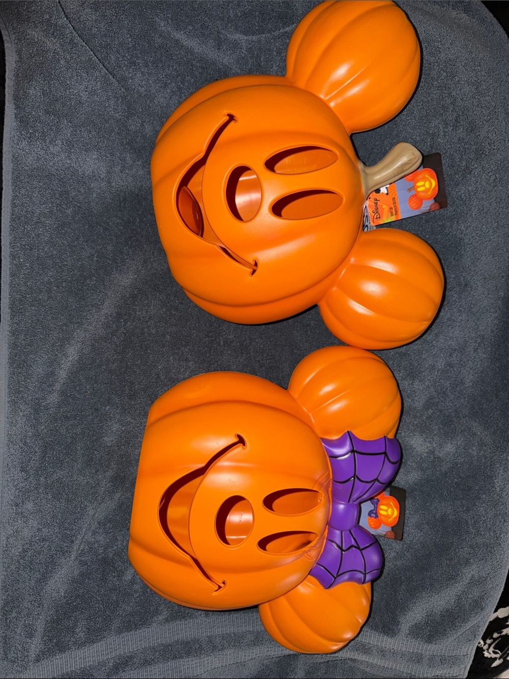Disney Orange Pumpkin Mickey and Minnie Mouse with Purple Bow Accent